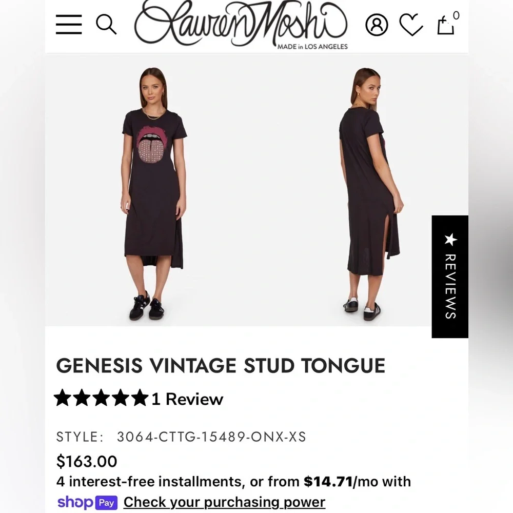 Stars & Stripes Lips Diamond TONGUE TEE LAUREN MOSHI Shirt Dress Black - flaw - Picture 3 of 12